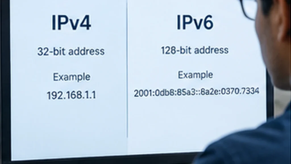 Realistic networking scene illustrating IPv4 vs IPv6